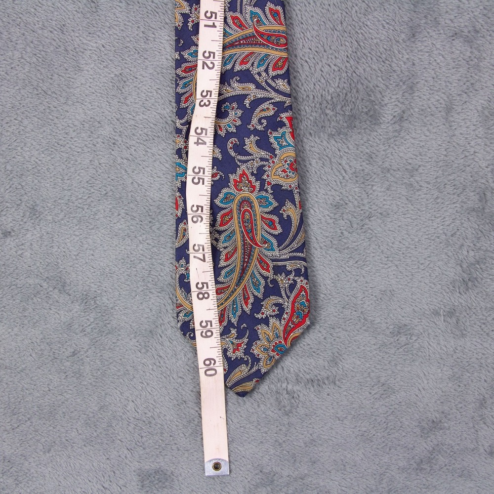 VTG Burberry London Mens Silk Paisley Tie Blue Red Gold Hand Sewn - Picture 11 of 11